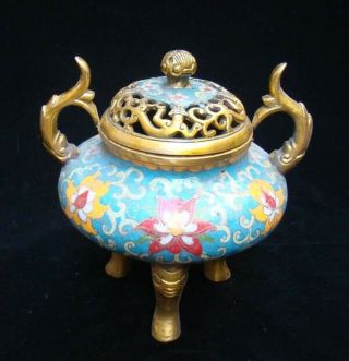 Handmade Carving Statue Elephant Brass Cloisonne Enamel Incense Burner 01