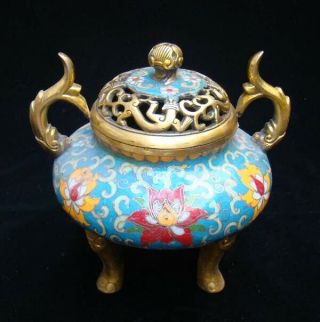 Handmade Carving Statue Elephant Brass Cloisonne Enamel Incense Burner 01 5