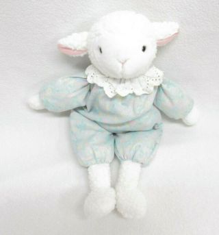Vtg Eden Lamb Floppy Plush Floral Jumper Stuffed Baby Toy Silky Ears