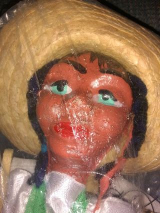 VINTAGE Mexican String Puppet Marionette Girl Doll with braids 2