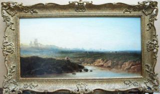 Edmund Niemann 1813 - 1876 View Of Lincoln Cattle & Drover Antique Oil Painting