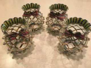 Set Of 4 Mackenzie Childs Chandelier Globes Shades Plaid Ribbon Very Htf & Rare
