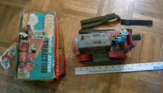 Vintage Lited Piston Action Tin Tractor Toy W/damaged Box (made In Japan)