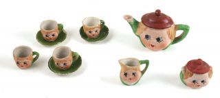 Vintage Bisque Googly Eye Baby Face Miniature Tea Set Toy