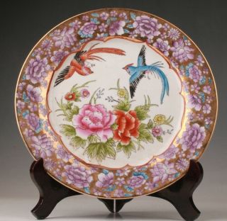 Real Chinese Porcelain Plate Hand Painted Bird Flowers Home Decoration Gift