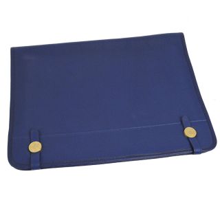 Authentic Hermes Dogon Briefcase Hand Bag Blue Veau Crispe Togo Vintage S08125