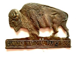 Vintage 1936 Canada Parks Pass Buffalo Car Truck License Plate Topper