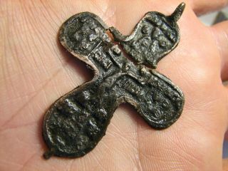 Very Rare Big Medieval Bronze Cross Pendant Broken 1171