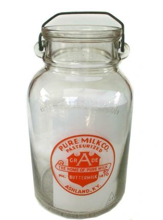 Vintage Pure Milk Dairy Ashland Ky Round Gallon Glass Buttermilk Jug Bottle