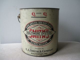 Vintage Q and Q Smith ' s Baltimore Oysters 1 Gallon Tin Can 6