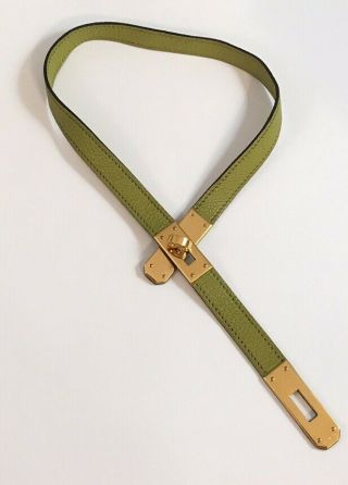 Vintage Gorgeous Runway Hermes Paris Kelly Green Leather Necklace Bracelet