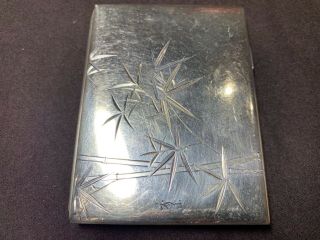 Japanese Sterling Silver 950 Card Cigarette Case Bamboo Kuyeda 3x4.  25” 123 Grams