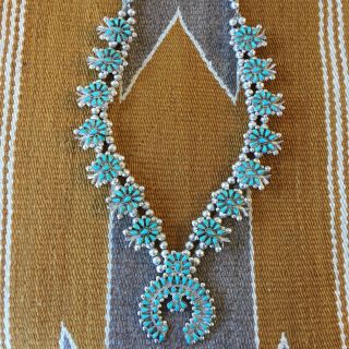 Vtg Zuni Sterling Silver Turquoise Squash Blossom Necklace C 1930 - 1940 Navajo