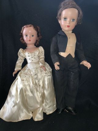 Vintage Bride And Groom Dolls,  Unmarked,  Hard Plastic