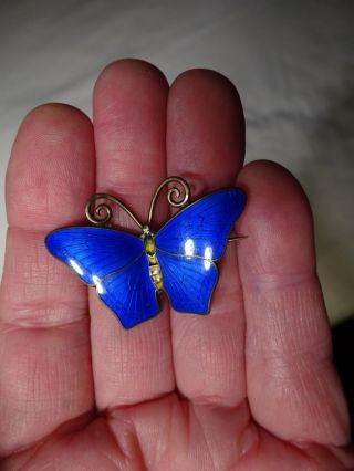 Vintage Sterling Silver Guilloche Enamel Norway Butterfly Brooch Pin Hestenes