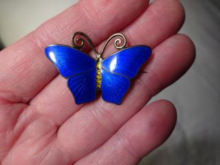 VINTAGE STERLING SILVER GUILLOCHE ENAMEL NORWAY BUTTERFLY BROOCH PIN HESTENES 3