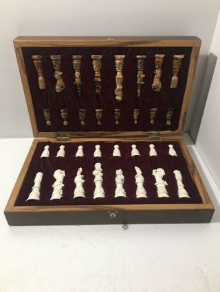 Antique Meerschaum Chess Set Wooden