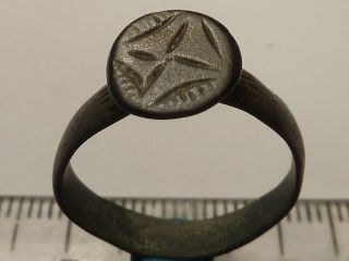 3796 Ancient Roman Bronze Ring With A Cross 18 Mm