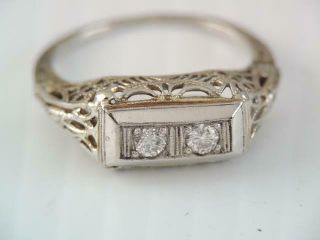 Antique Art Deco 18k White Filigree Diamond Ring 6 1/4