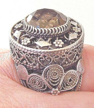 Judaica Vintage Topaz Filigree Silver Sterling Yemenite Wedding Ring Size 8