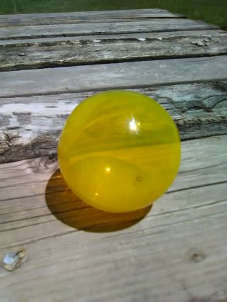 Vintage 4 " Japanese Hand Blown Yellow Glass Fishing Float Ball W/pontil