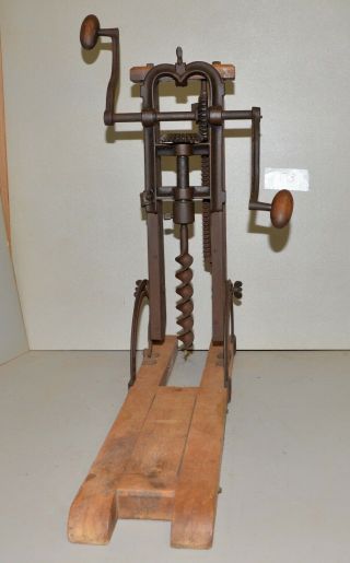 Antique Barn Beam Adjustable Drill Auger Press Boring Machine Collectible T3