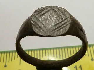 3251 Ancient Roman Bronze Ring With A Decoration 17 Mm