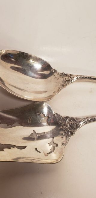 ANTIQUE 2 PC REED & BARTON STERLING SILVER FORK & SPOON - SERVING - 9.  5 IN - 9.  1 OZT 3
