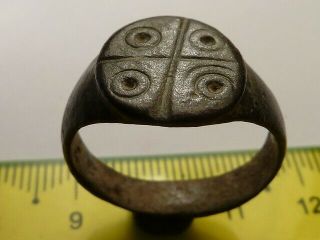 3246 Ancient Roman Bronze Ring With A Decoration 19 Mm
