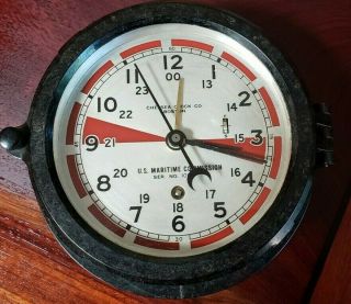 Us Maritime Commission Chelsea Ships Radio Room Clock Serial 306593 July 1942