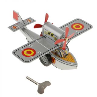 Vintage Style Propeller Plane Retro Clockwork Wind Up Tin Toy Collectibles
