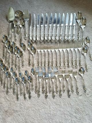 Reed And Barton " English Crown " 68 Piece Set Silverplate Flatware 1968