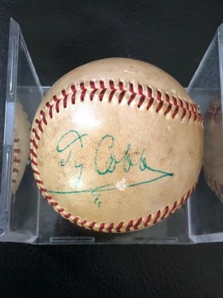 Ty Cobb Vintage Green Ink Signature On A Heavy Varnished Baseball Red Stich
