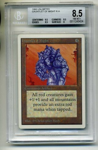 Gauntlet Of Might Magic The Gathering Unlimited Set Rare Card Bgs 8.  5 Nm - Mt,
