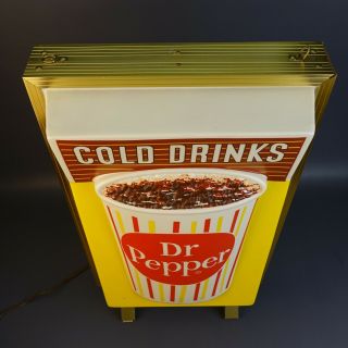 Rare Vintage 1950 ' s Dr.  Pepper Cold Drinks Lighted Candy Stripe Sign 22 