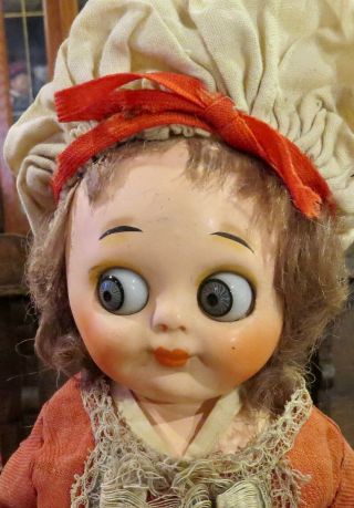 12 " Antique Doll German Paper Mache Googly W/dramatic Large Eyes,  Orig Costume