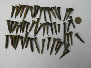 50 X Old Copper Military Naval Nails.  From The Thames London.  Some With /i\ Marks