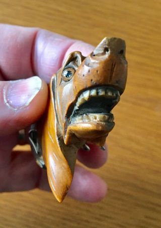 hand carved wooden cloak clasp,  hunting dogs.  possibly Black Forest 5