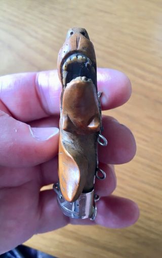 hand carved wooden cloak clasp,  hunting dogs.  possibly Black Forest 9