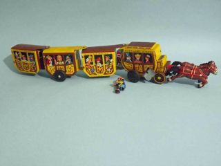 Vintage 50s/60s Printed Tin Litho Wind - Up Stagecoach 15 Inches