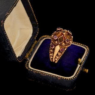 Antique Vintage Nouveau 18k Gold Mughal India Quartz Paste Wedding Ring S 6.  25
