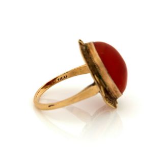 Antique Vintage Art Nouveau 14k Yellow Gold Etruscan Red Agate Band Ring Sz 6.  5 5
