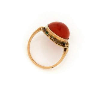 Antique Vintage Art Nouveau 14k Yellow Gold Etruscan Red Agate Band Ring Sz 6.  5 6