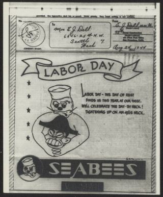 1944 Us V - Mail 98th Naval Construction,  F.  P.  O.  Sf,  Ca,  Illus.  Labor Day Seabees
