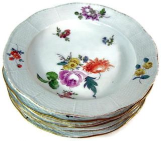 Antique Meissen Floral Relief Edge 9 1/2 " Dinner Plate Set Of Six