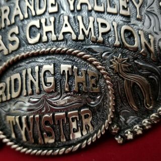 1987 RODEO TROPHY BUCKLE VINTAGE MERCEDES TEXAS BRONC RIDING CHAMPION 660 3