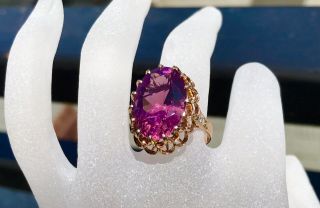 Vintage Art Deco Natural 12.  79 Ctw Pink Tourmaline Diamond Ring 14k Rose Gold
