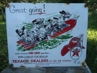 Old Vintage 1956 Texaco Fire - Chief Porcelain Enamel Oil Gas Fuel Pump Sign