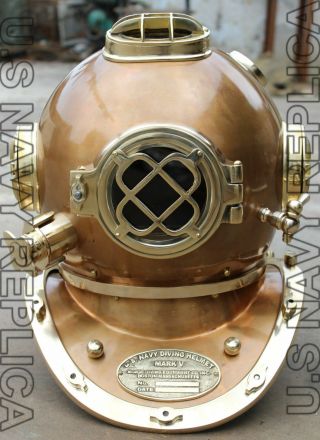Morse Us Navy Mark V Diving Divers Helmet Steel & Brass Full Size 18 "