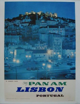 Pan Am Airways Airlines Lisbon Portugal Vintage Travel Poster 1964 Nm Linen